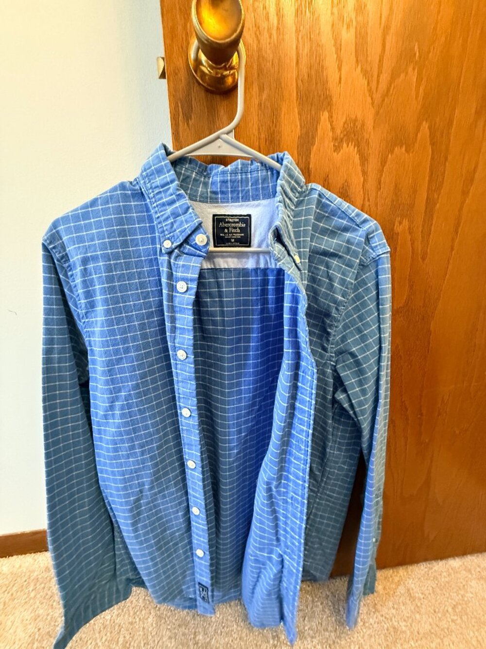 Abercrombie & Fitch Stretch Windowpane Check Button-Down Shirt Blue Men's M